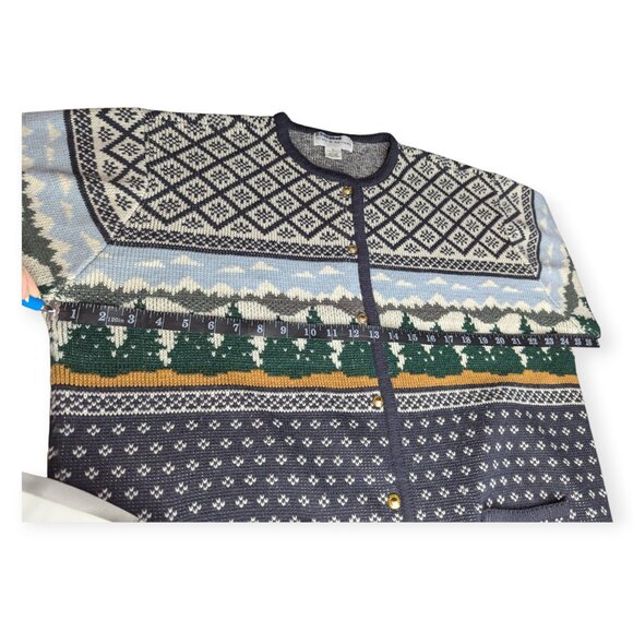 Croft & Barrow Knit Button Front Winter Scene Forrest Cardigan Size XL - Picture 11 of 14